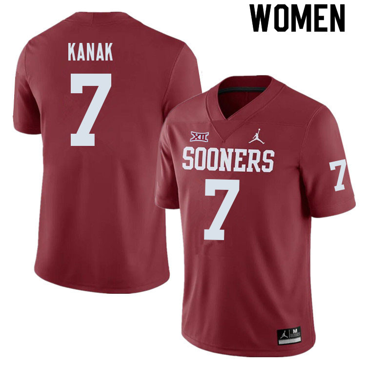 Women #7 Jaren Kanak Oklahoma Sooners College Football Jerseys Sale-Crimson
